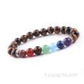 Oeil de charme 8MM cristal naturel 7Chakra tigre Bracelet perlé pour hommes